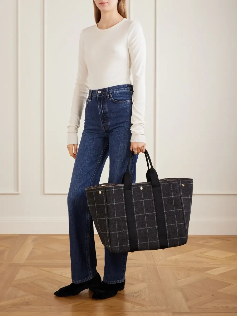 RUE de VERNEUIL Traversée leather-trimmed checked tweed tote | Thumbnail 3