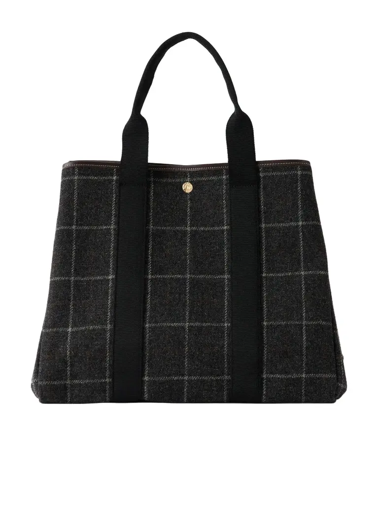 Traversée leather-trimmed checked tweed tote Traversée leather-trimmed checked tweed tote