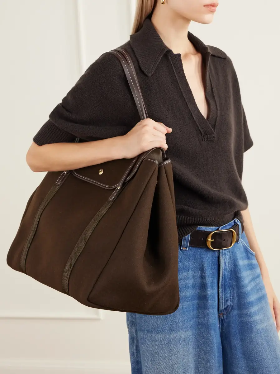 RUE de VERNEUIL Madison webbing and leather-trimmed wool-flannel tote - dark brown - One Size | Thumbnail 2 RUE de VERNEUIL Madison webbing and leather-trimmed wool-flannel tote - dark brown - One Size | Thumbnail 2