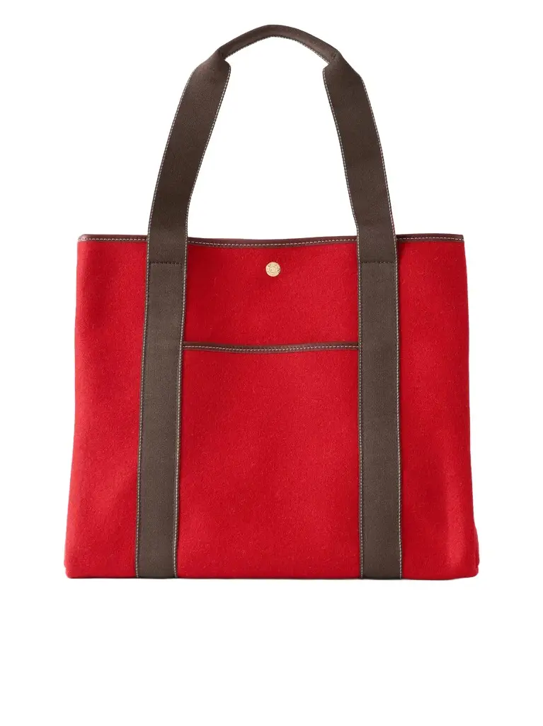 Traversée large leather-trimmed flannel tote Traversée large leather-trimmed flannel tote