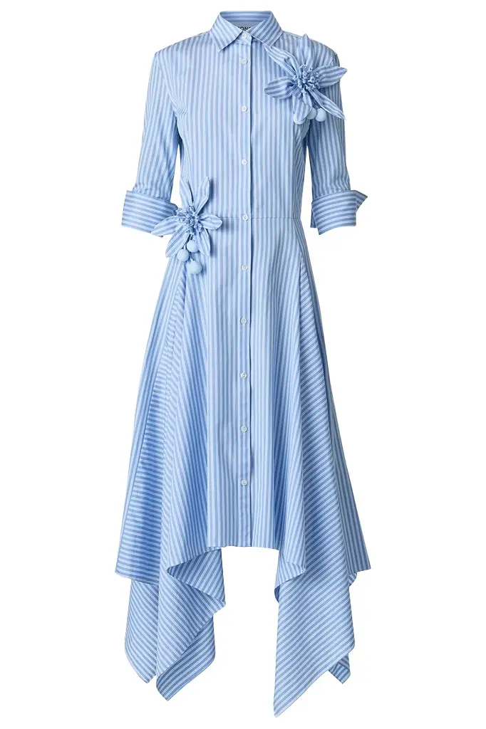 Lemon Flower Stripe Maxi Shirt Dress