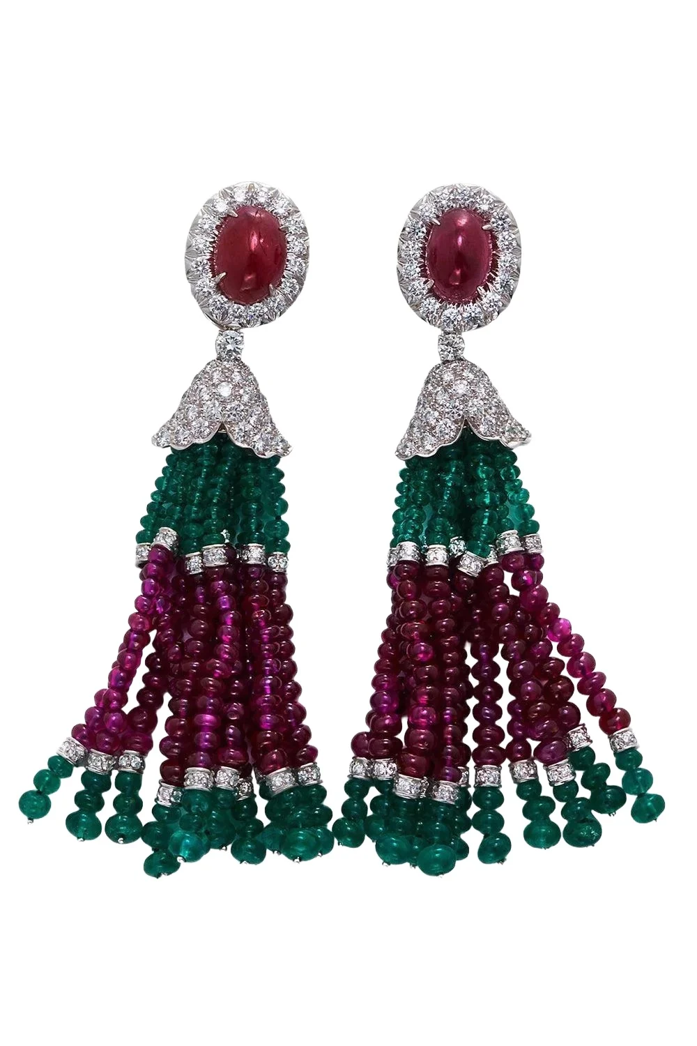 DAVID WEBB Ruby Diamond Tassel Earrings