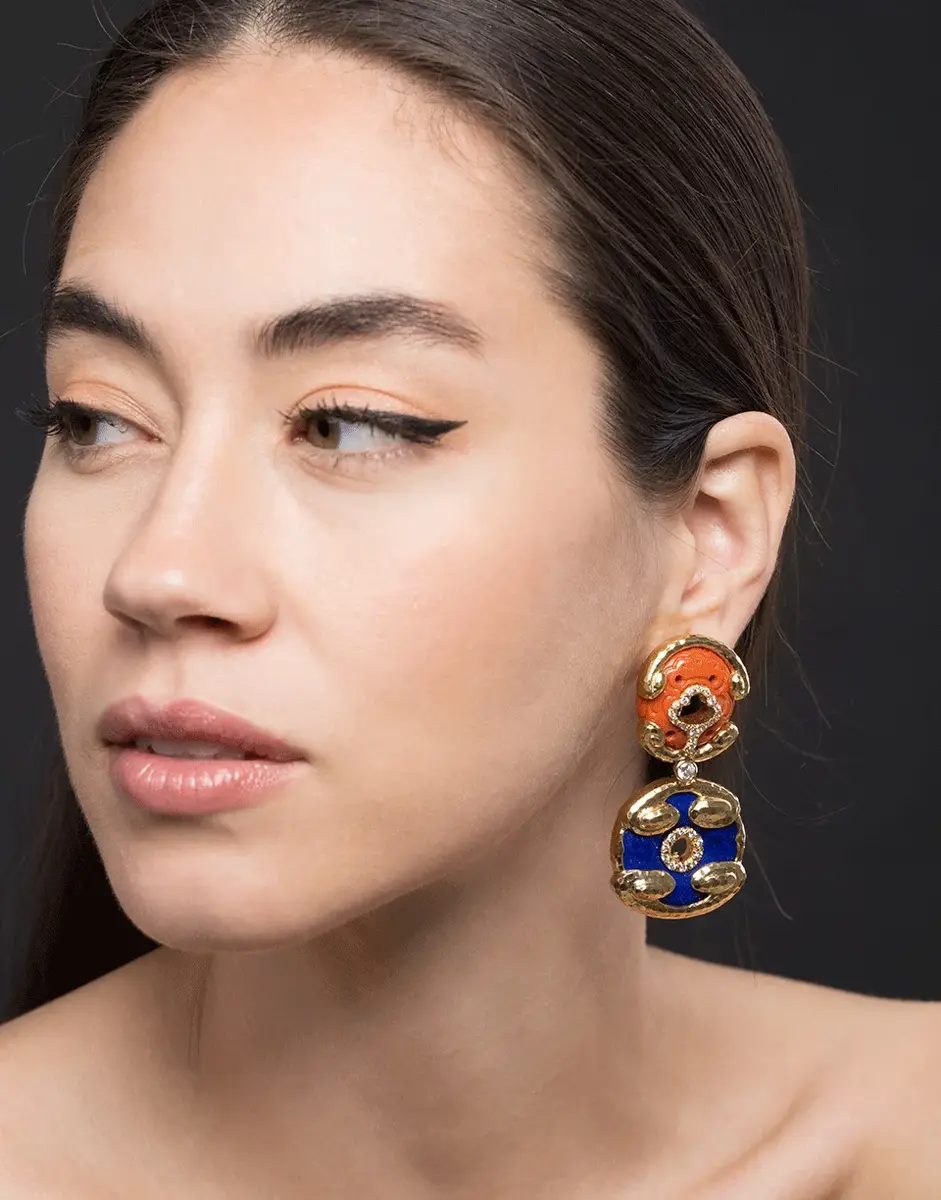 DAVID WEBB Diamond Lapis Lazuli Scroll Disk Earrings | Thumbnail 2 DAVID WEBB Diamond Lapis Lazuli Scroll Disk Earrings | Thumbnail 2