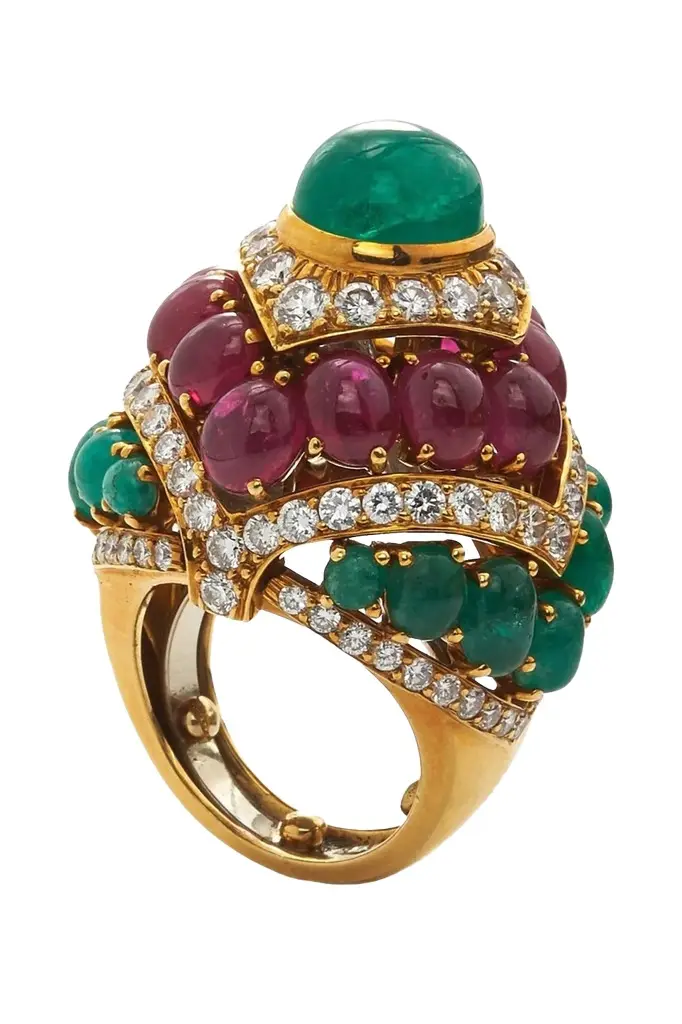 DAVID WEBB Emerald Ruby Diamond Ring