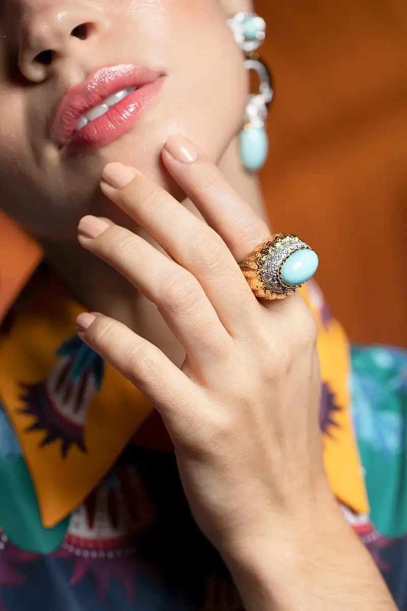 DAVID WEBB Turquoise Diamond Mount Olympus Ring | Thumbnail 2 DAVID WEBB Turquoise Diamond Mount Olympus Ring | Thumbnail 2