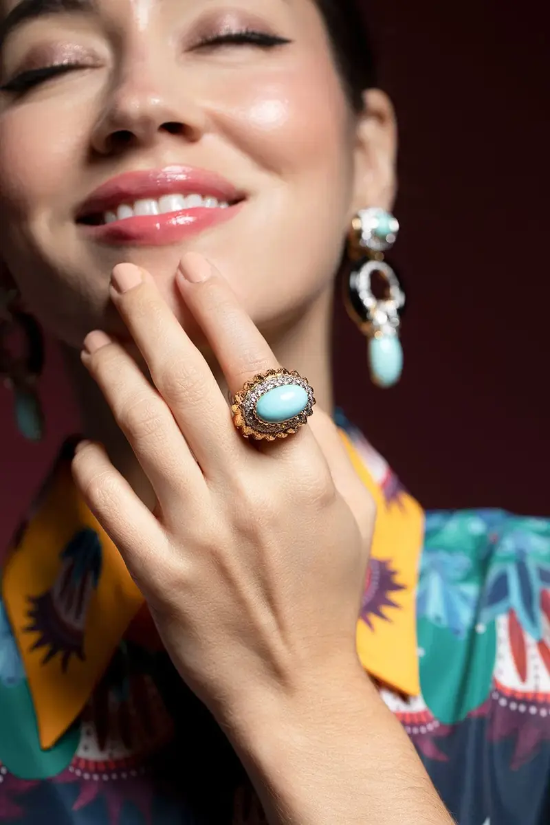 DAVID WEBB Turquoise Diamond Mount Olympus Ring | Thumbnail 3 DAVID WEBB Turquoise Diamond Mount Olympus Ring | Thumbnail 3