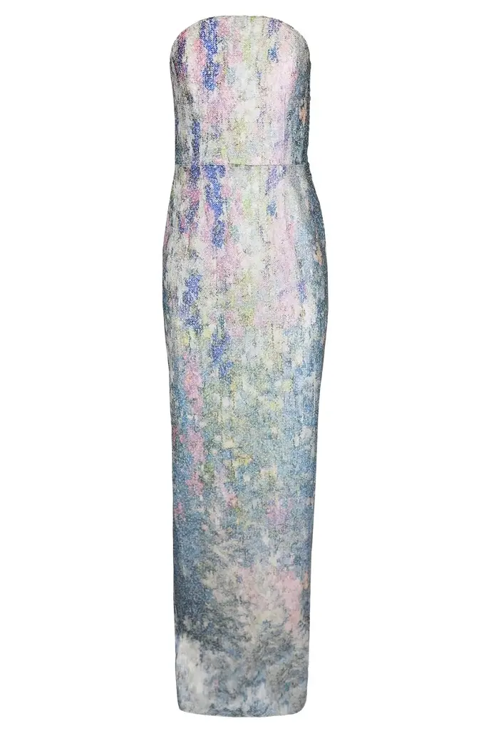 Pastel Metallic Strapless Gown