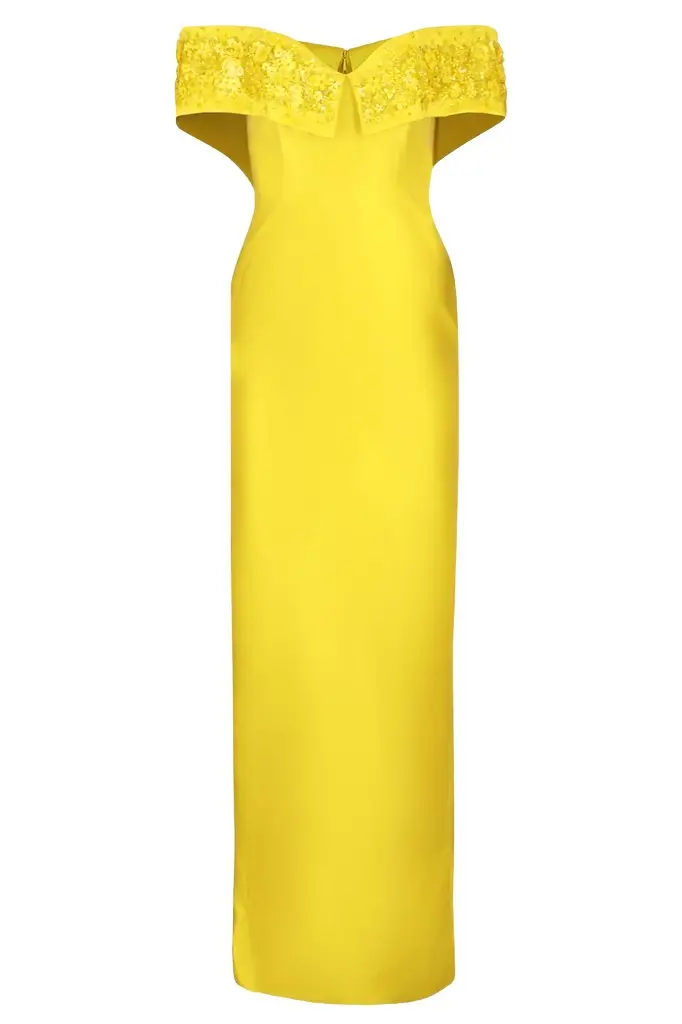 PAMELLA ROLAND Crystal Embellished Off The Shoulder Gown