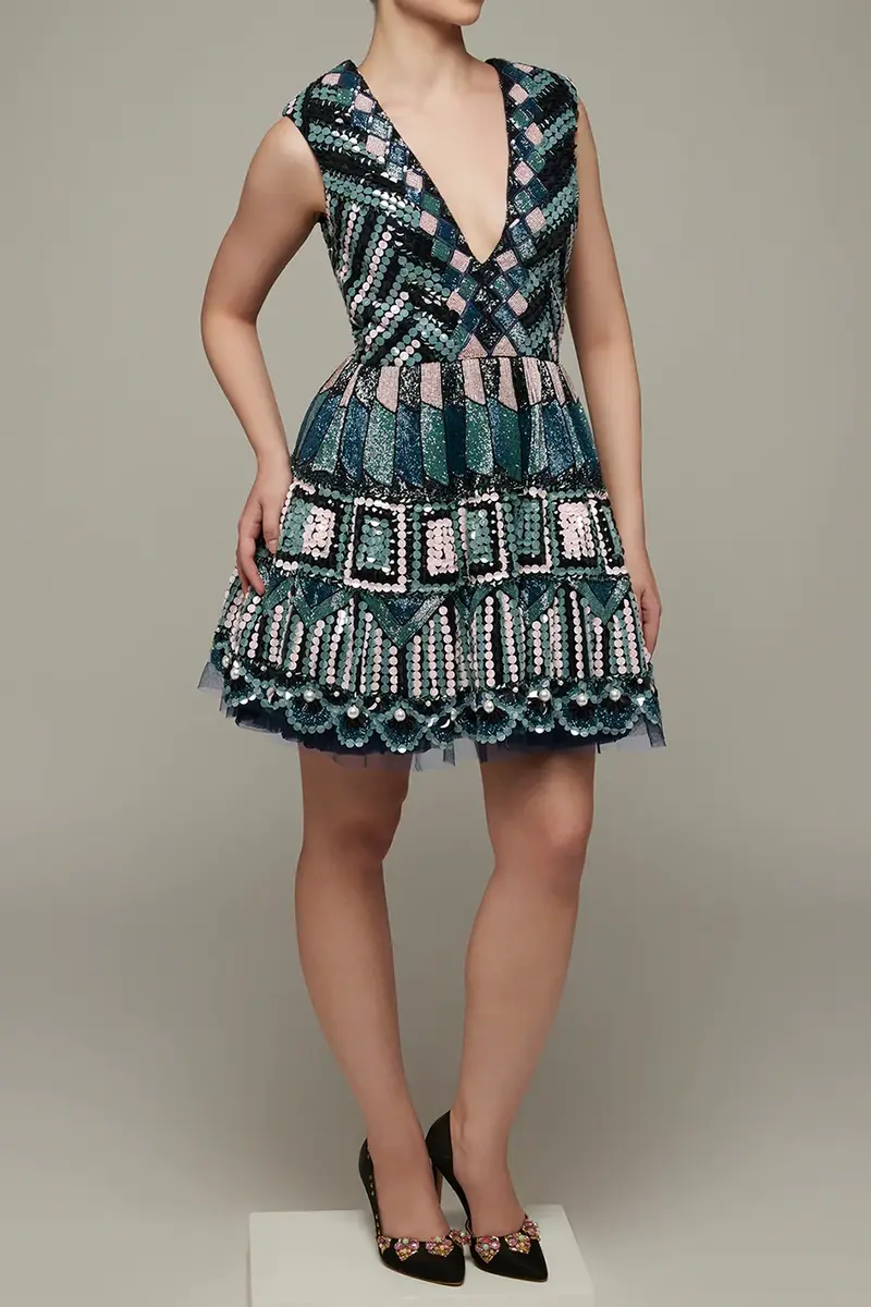 Papa Don't Preach Emerald Mosaic Sequin Mini Dress