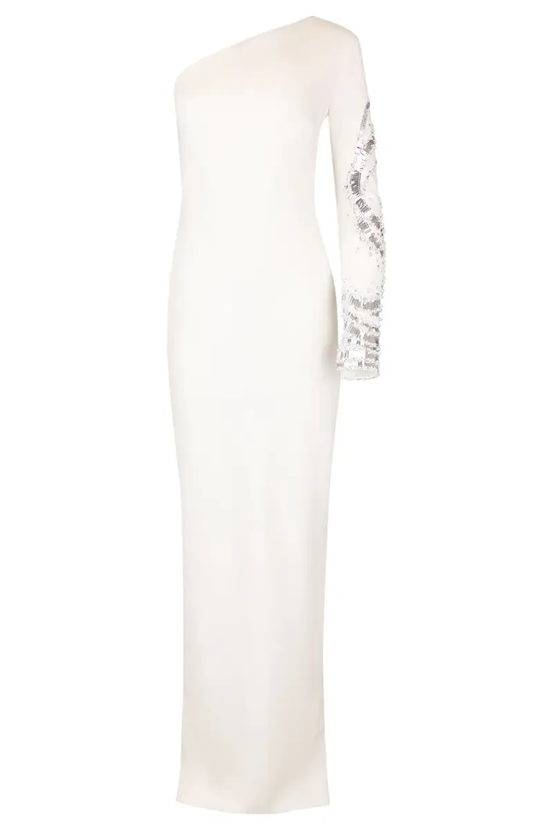 PAMELLA ROLAND Crystal Embellished One Shoulder Gown