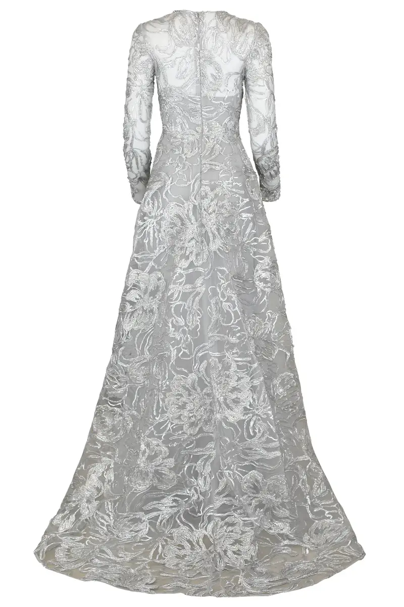 PAMELLA ROLAND Metallic Floral Long Sleeve Gown | Thumbnail 2