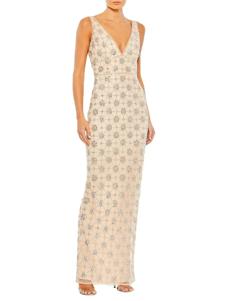 Women's Embellished V-Neck Column Gown Women's Embellished V-Neck Column Gown