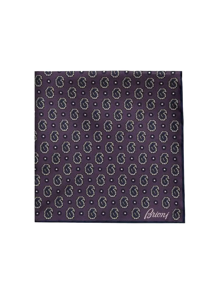 Brioni Men's Hand-Rolled Paisley Silk Pocket Square
