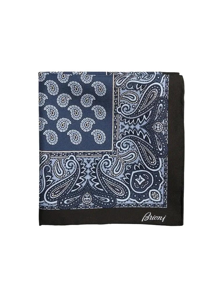 Brioni Men's Hand-Rolled Paisley Silk Pocket Square
