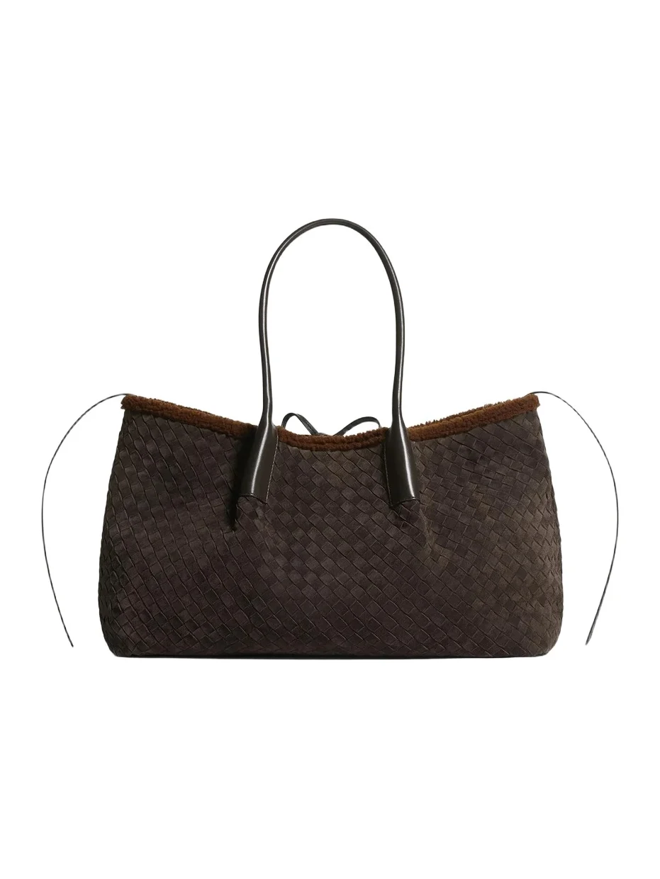 Women's PinacotecaLarge Intrecciato Suede & Shearling Tote Bag Women's PinacotecaLarge Intrecciato Suede & Shearling Tote Bag