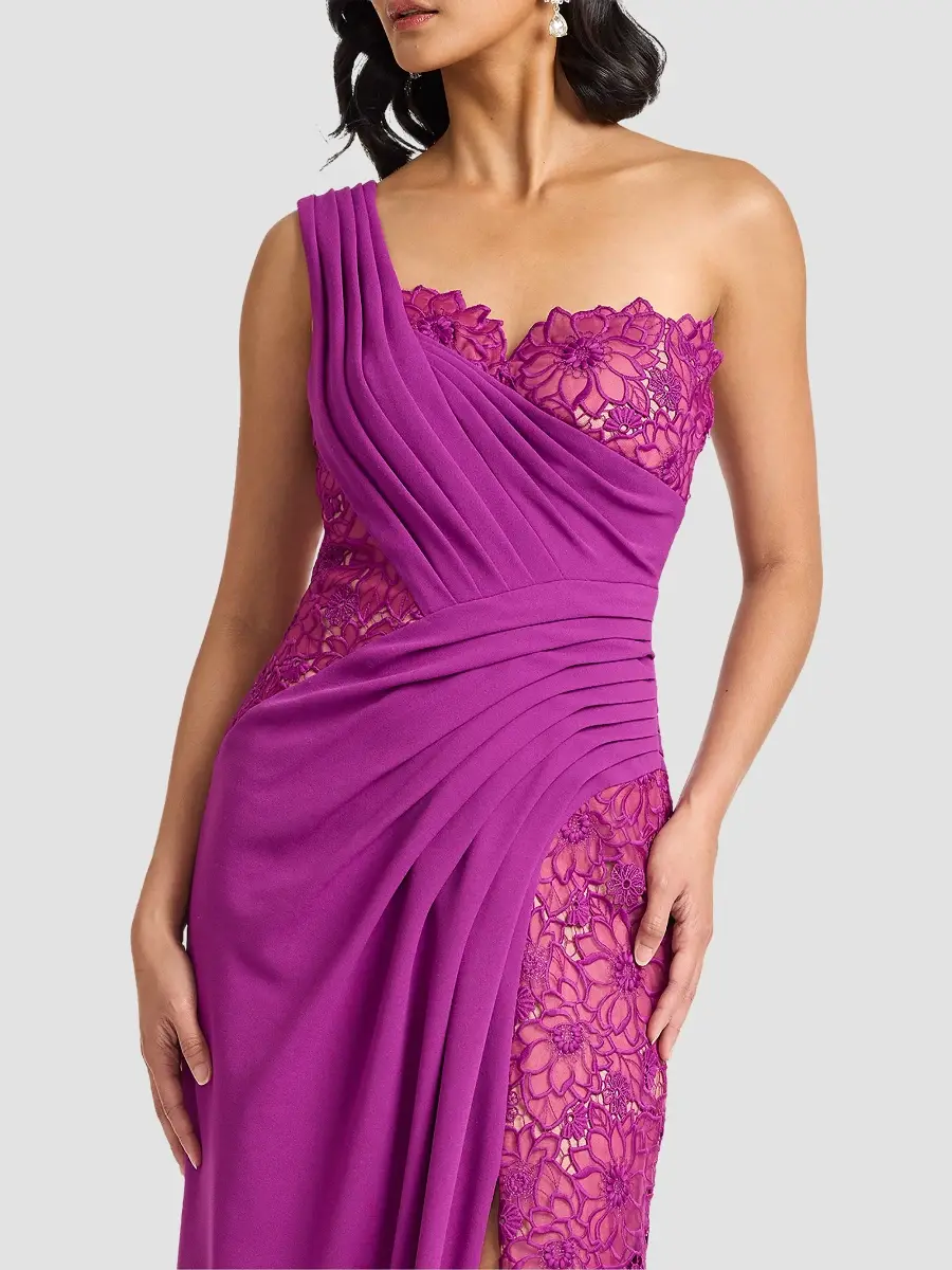 Tadashi Shoji Women's Calandra Embroidered Pleated One-Shoulder Gown | Thumbnail 4 Tadashi Shoji Women's Calandra Embroidered Pleated One-Shoulder Gown | Thumbnail 4