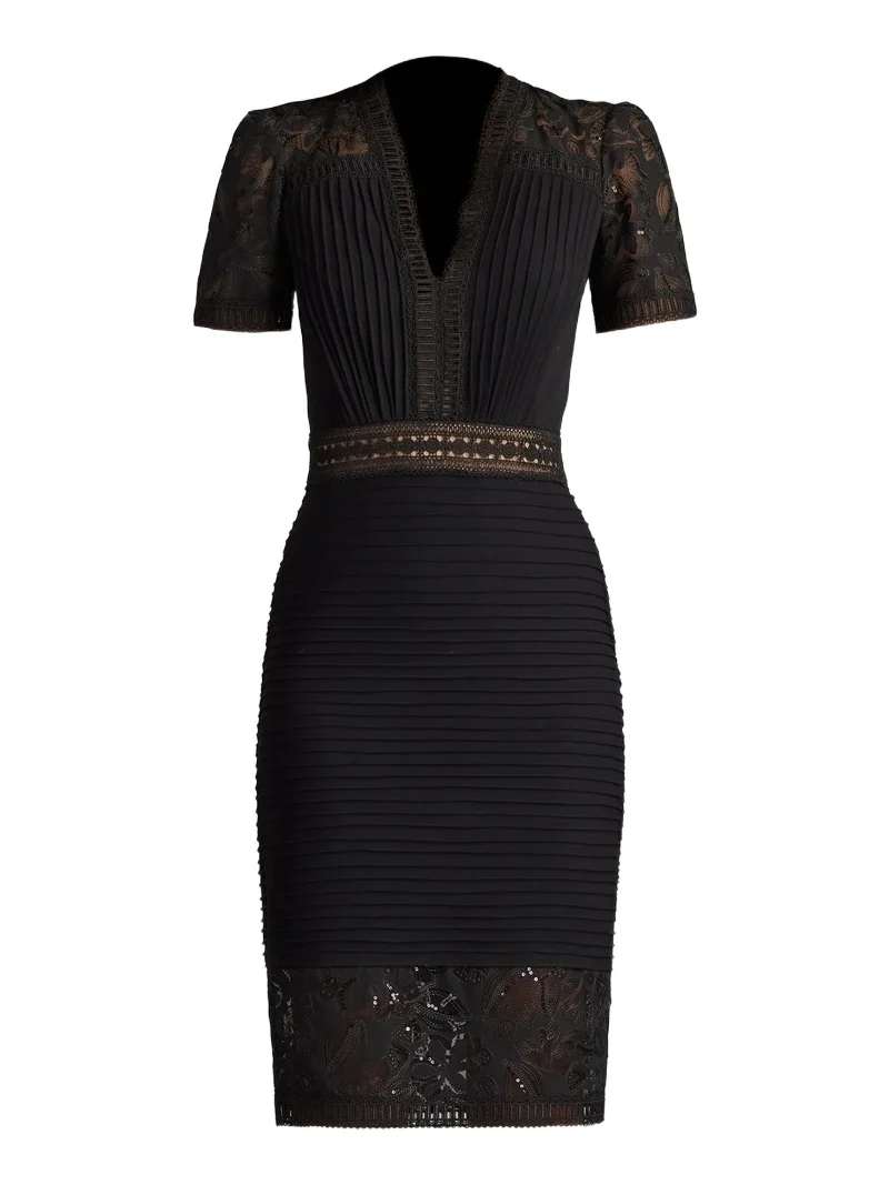 Tadashi Shoji Women's Pintuck Laced Sheath Knee-Length Dress