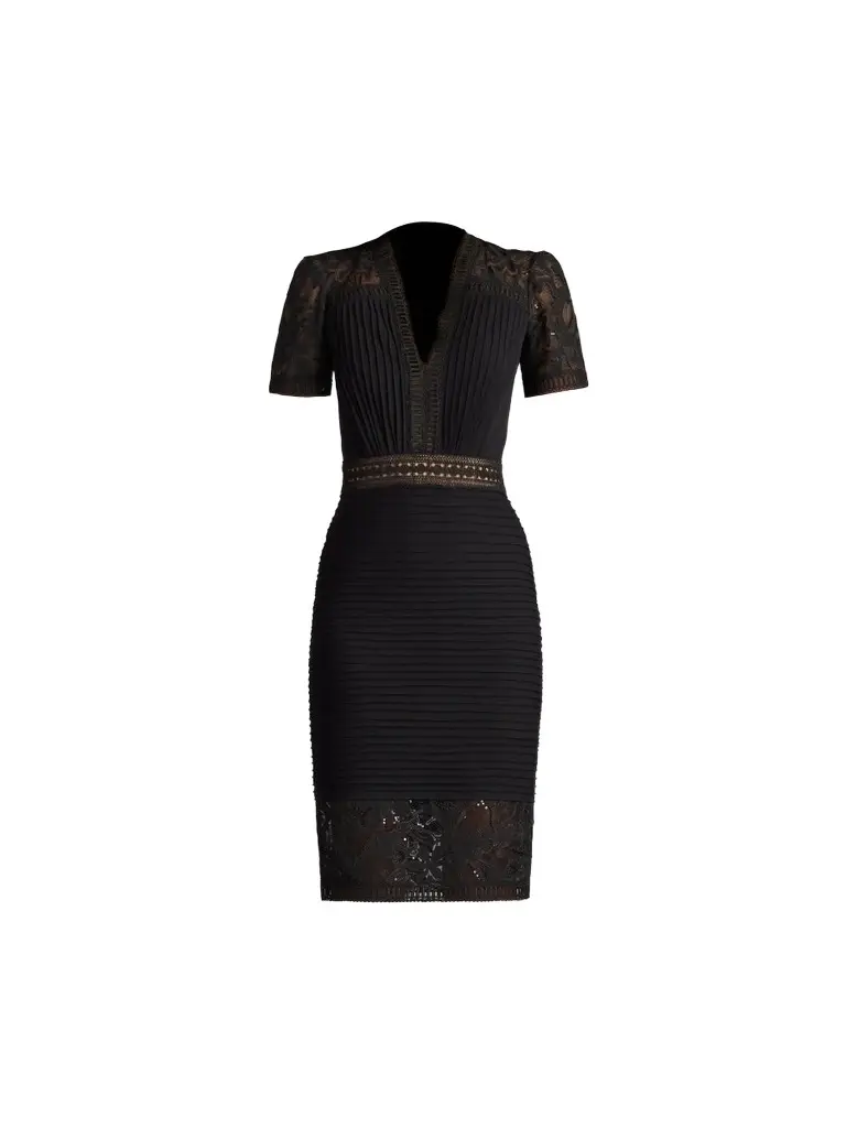 Tadashi Shoji Women's Pintuck Laced Sheath Knee-Length Dress