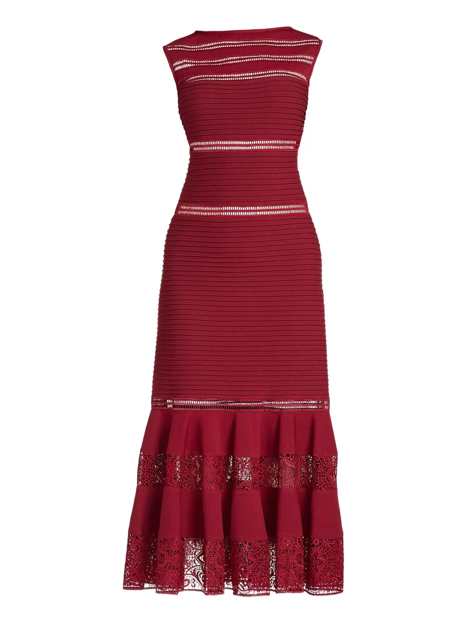 Tadashi Shoji Women's Fiora Lace-Trim A-Line Midi Dress