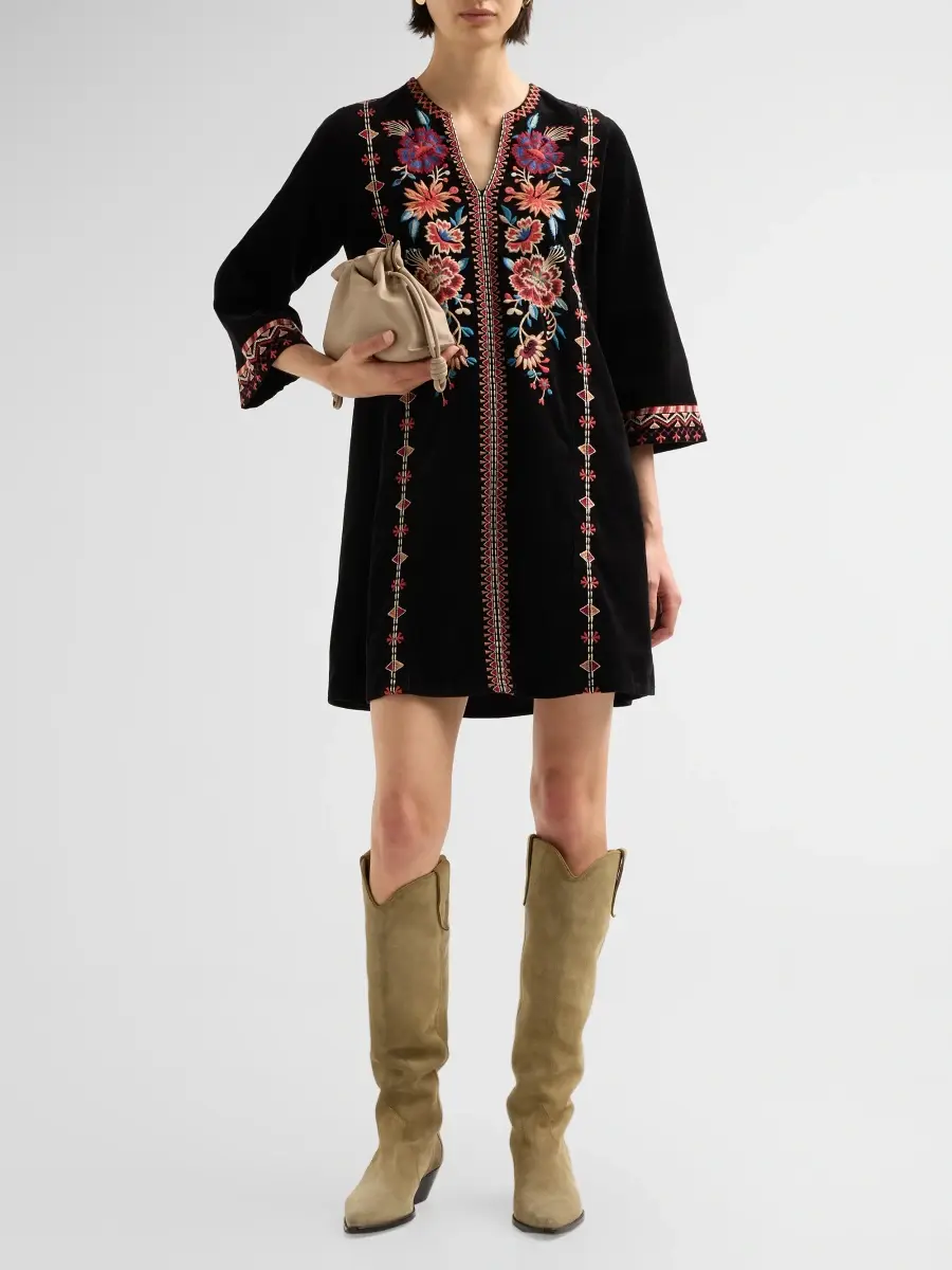 Johnny Was Women's Nadia Floral-Embroidered Cotton Mini Dress | Thumbnail 2