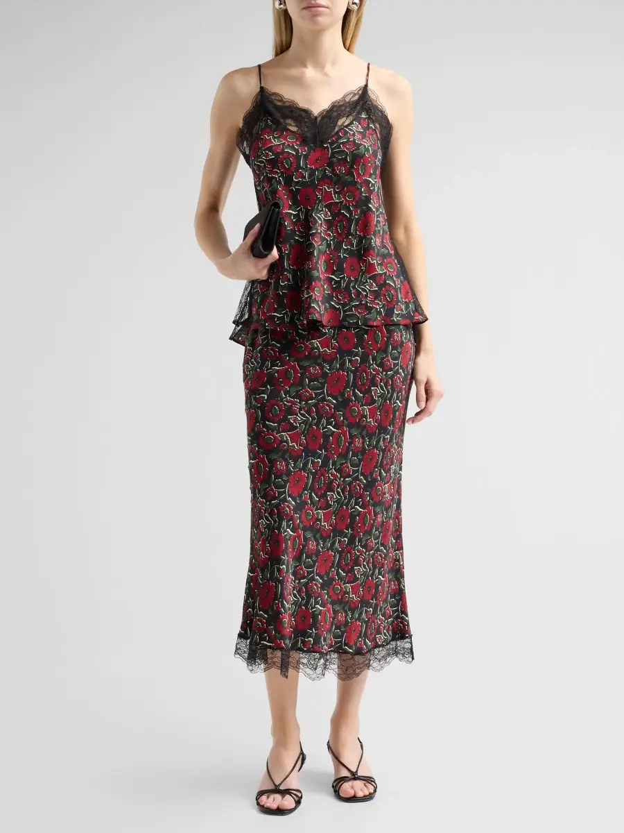 Veronica Beard Women's Clover Floral Satin Midi Skirt | Thumbnail 2 Veronica Beard Women's Clover Floral Satin Midi Skirt | Thumbnail 2
