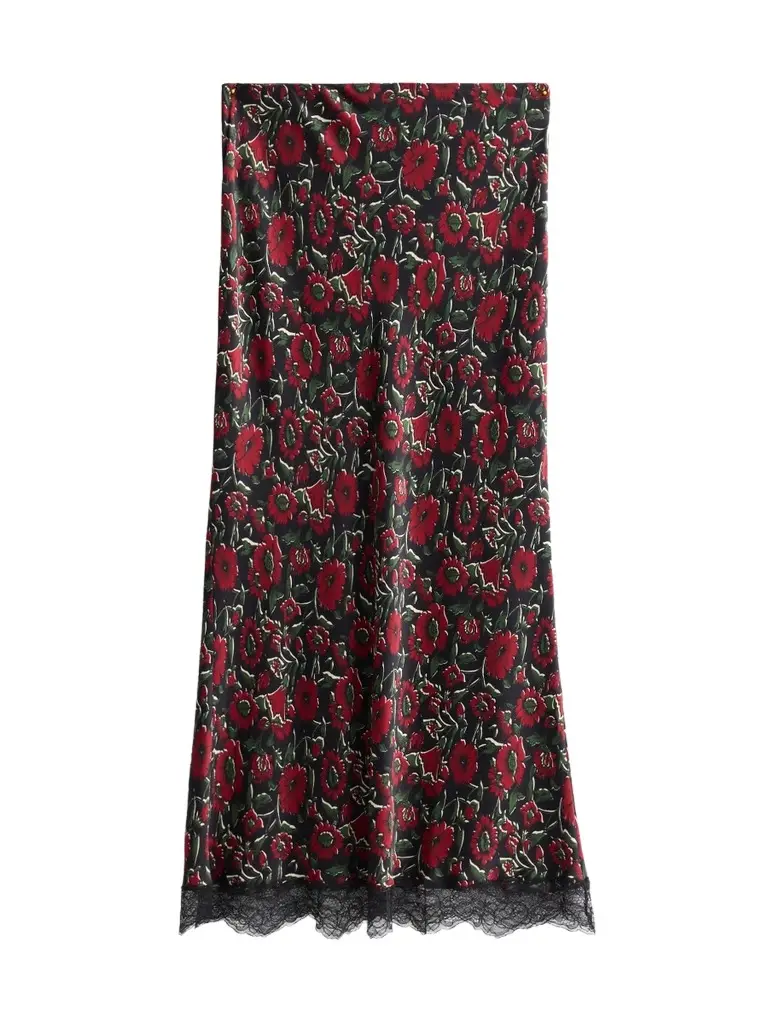 Women's Clover Floral Satin Midi Skirt Women's Clover Floral Satin Midi Skirt
