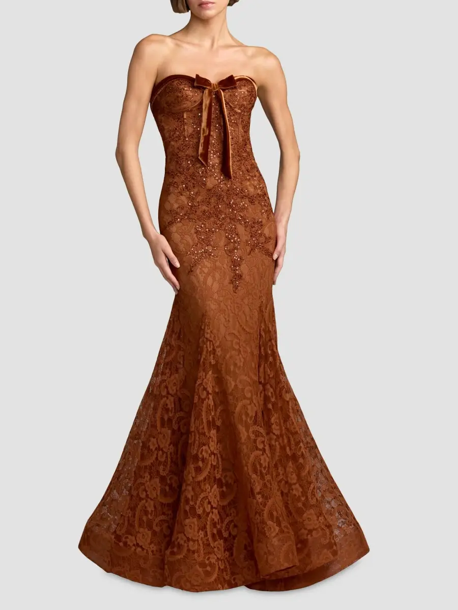 Mac Duggal Women's Embellished Lace Strapless Mermaid Gown | Thumbnail 2 Mac Duggal Women's Embellished Lace Strapless Mermaid Gown | Thumbnail 2