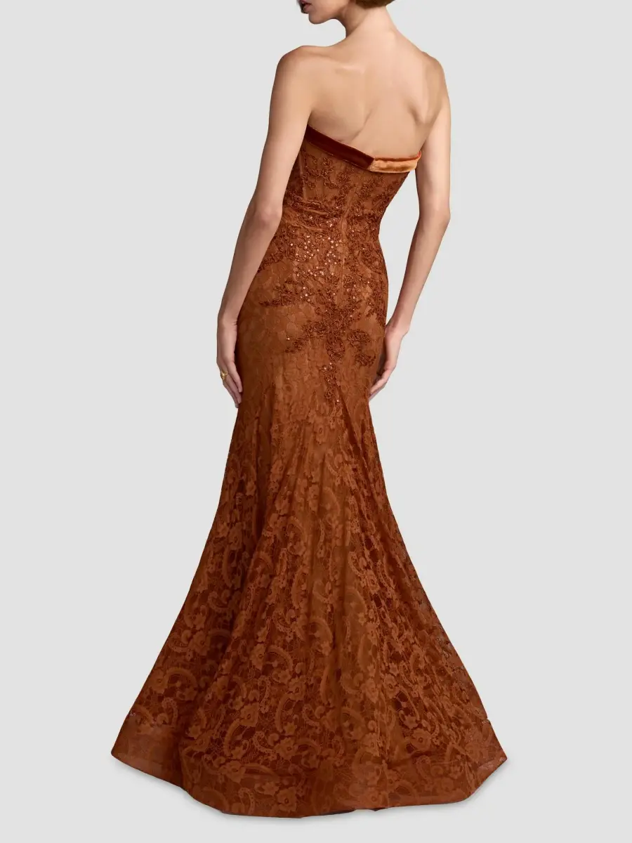 Mac Duggal Women's Embellished Lace Strapless Mermaid Gown | Thumbnail 3 Mac Duggal Women's Embellished Lace Strapless Mermaid Gown | Thumbnail 3