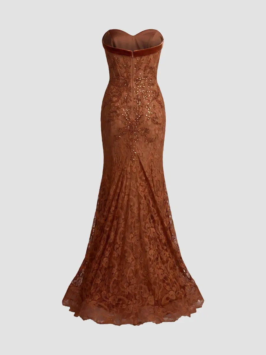 Mac Duggal Women's Embellished Lace Strapless Mermaid Gown | Thumbnail 6 Mac Duggal Women's Embellished Lace Strapless Mermaid Gown | Thumbnail 6