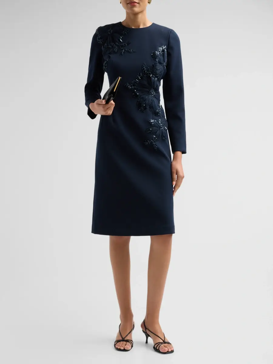 Teri Jon by Rickie Freeman Women's Crepe Sequined Appliqué Sheath Dress | Thumbnail 2 Teri Jon by Rickie Freeman Women's Crepe Sequined Appliqué Sheath Dress | Thumbnail 2