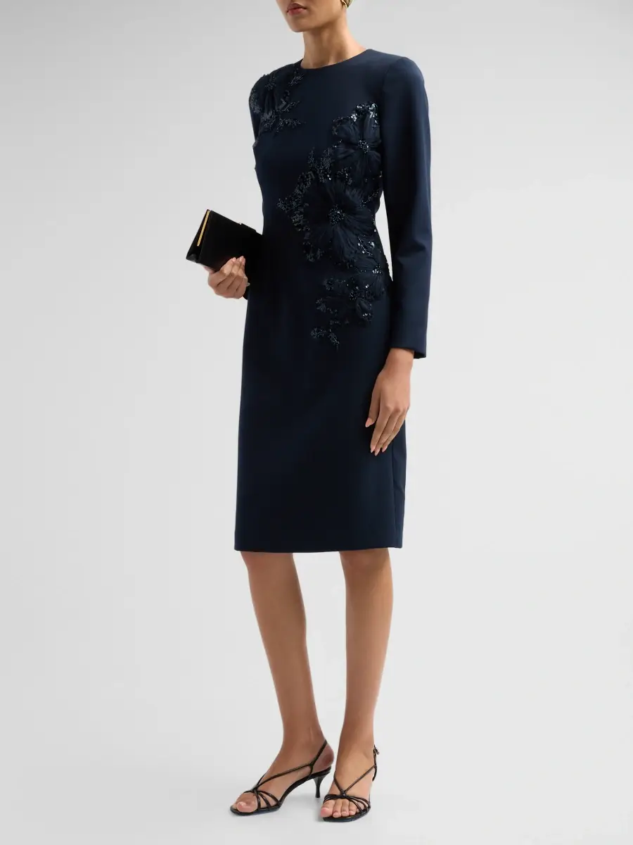 Teri Jon by Rickie Freeman Women's Crepe Sequined Appliqué Sheath Dress | Thumbnail 4 Teri Jon by Rickie Freeman Women's Crepe Sequined Appliqué Sheath Dress | Thumbnail 4