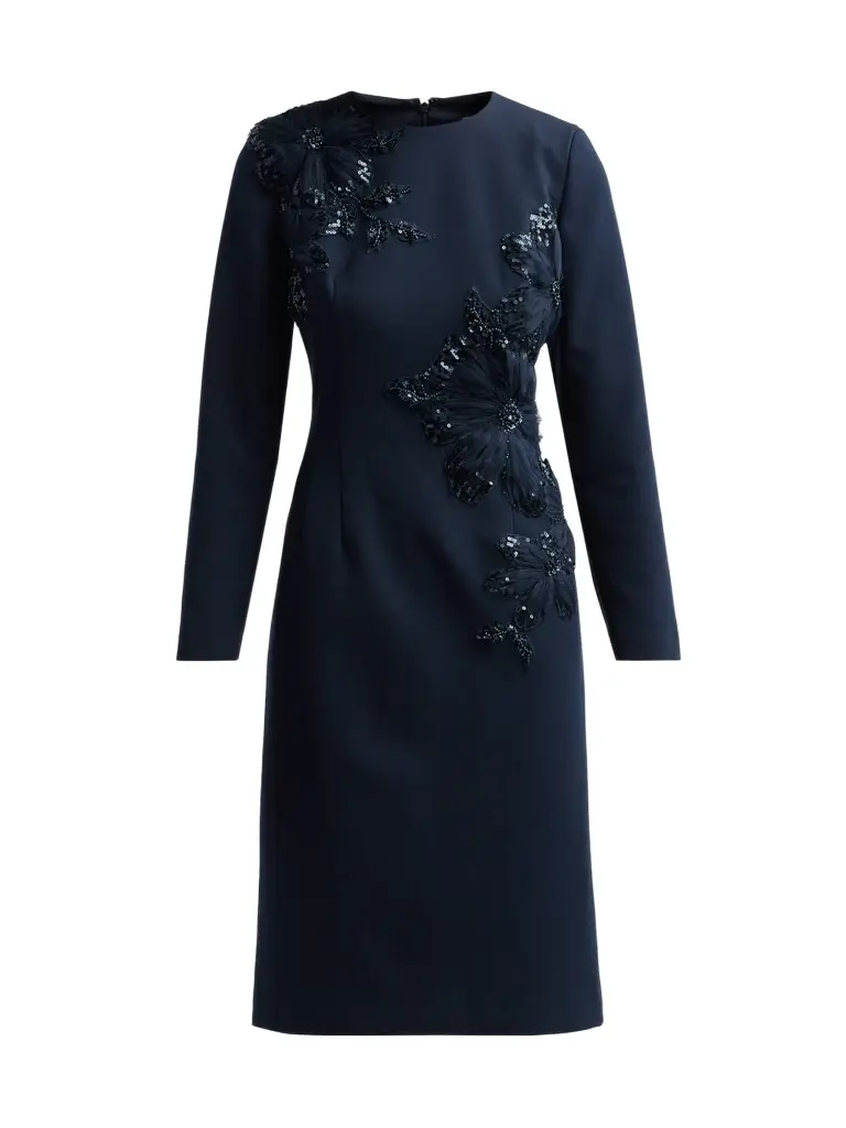 Teri Jon by Rickie Freeman Women's Crepe Sequined Appliqué Sheath Dress