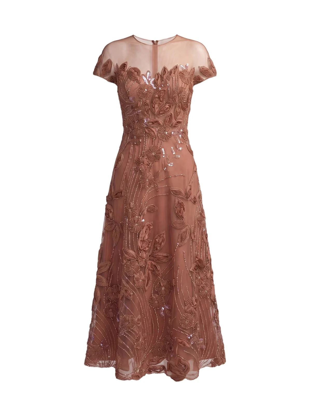 Mac Duggal Women's Embellished Lace Illusion A-Line Midi-Dress
