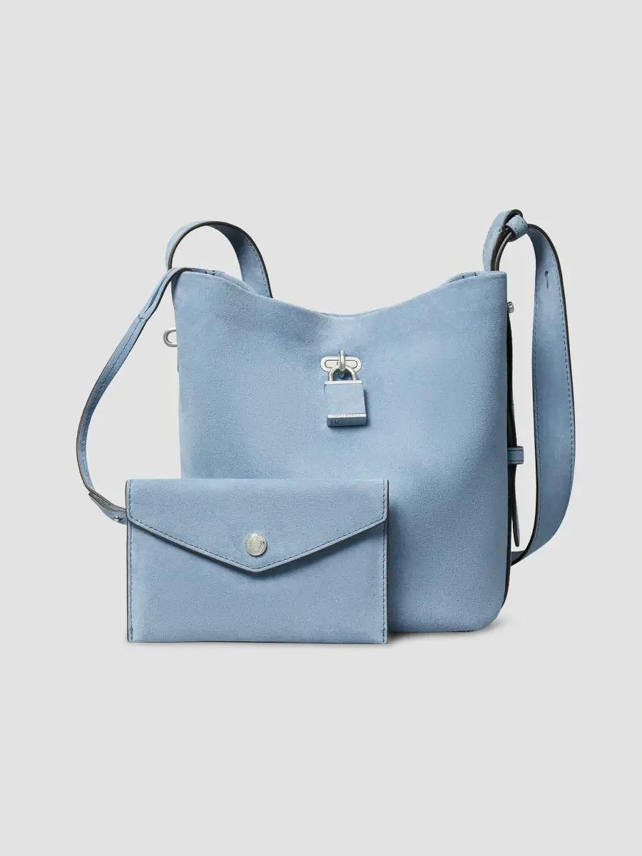 Tory Burch Women's Lock Medium Suede Slim Bucket Bag | Thumbnail 7 Tory Burch Women's Lock Medium Suede Slim Bucket Bag | Thumbnail 7