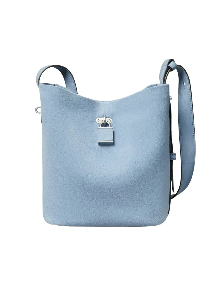 Tory Burch Women's Lock Medium Suede Slim Bucket Bag