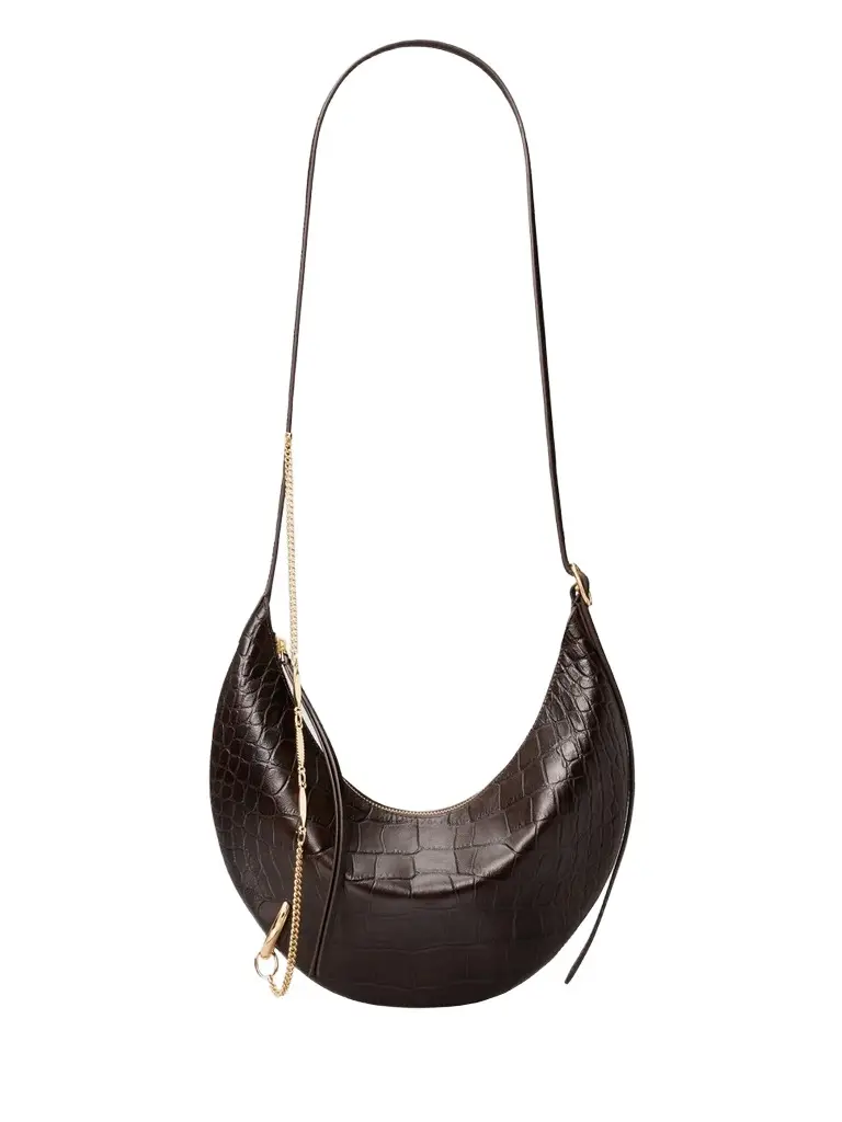 Women's Pierced Croc-Embossed Leather Crossbody Bag Women's Pierced Croc-Embossed Leather Crossbody Bag