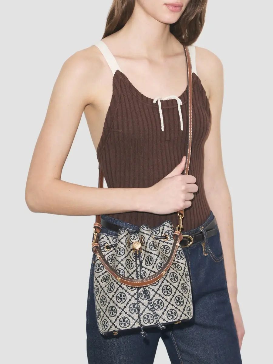 Tory Burch Women's T Monogram Canvas Bucket Bag | Thumbnail 2 Tory Burch Women's T Monogram Canvas Bucket Bag | Thumbnail 2