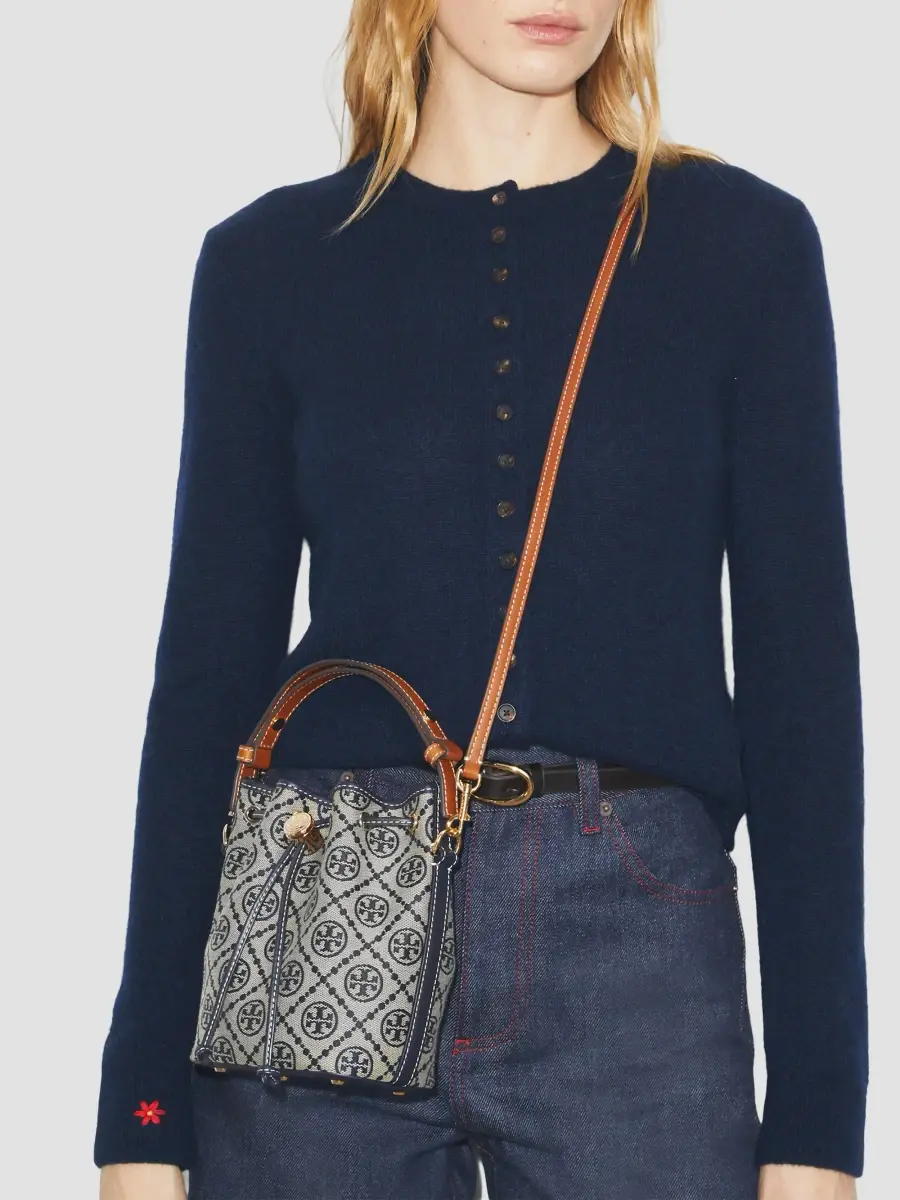 Tory Burch Women's T Monogram Mini Canvas Bucket Bag | Thumbnail 2 Tory Burch Women's T Monogram Mini Canvas Bucket Bag | Thumbnail 2