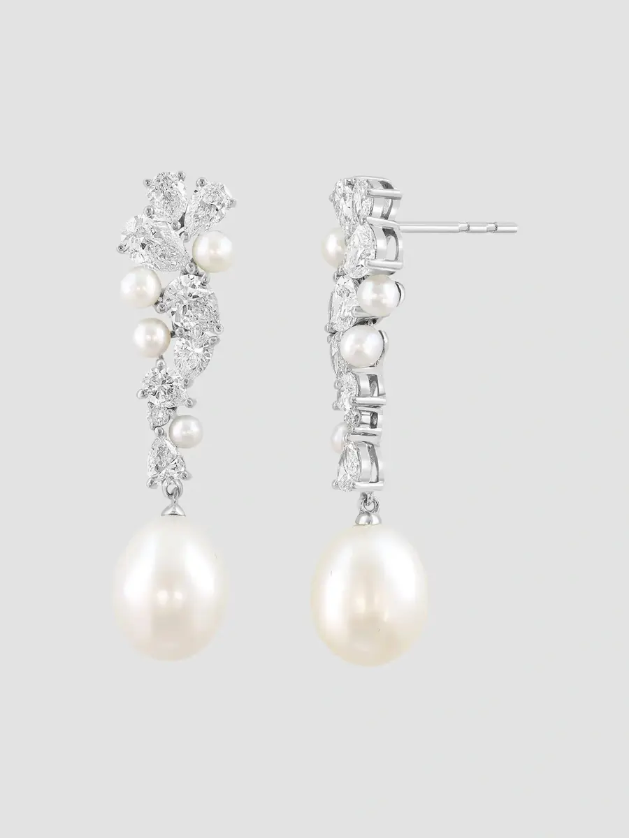 Lab Grown Diamonds with Pearl Women's 18K White Gold, 2.79 TCW Lab-Grown Diamond & Freshwater Pearl Drop Earrings | Thumbnail 3 Lab Grown Diamonds with Pearl Women's 18K White Gold, 2.79 TCW Lab-Grown Diamond & Freshwater Pearl Drop Earrings | Thumbnail 3