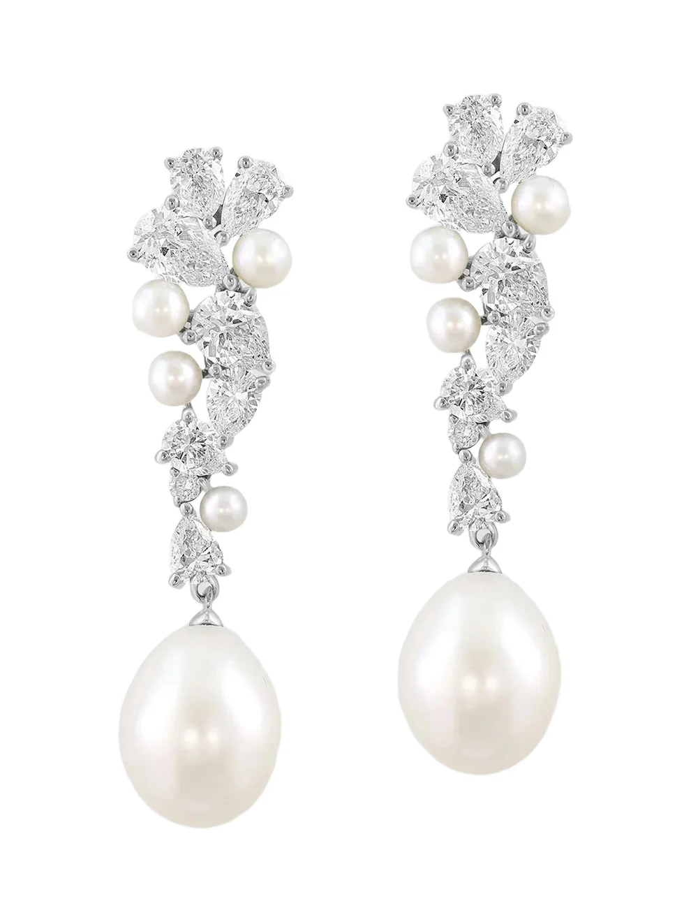 Lab Grown Diamonds with Pearl Women's 18K White Gold, 2.79 TCW Lab-Grown Diamond & Freshwater Pearl Drop Earrings