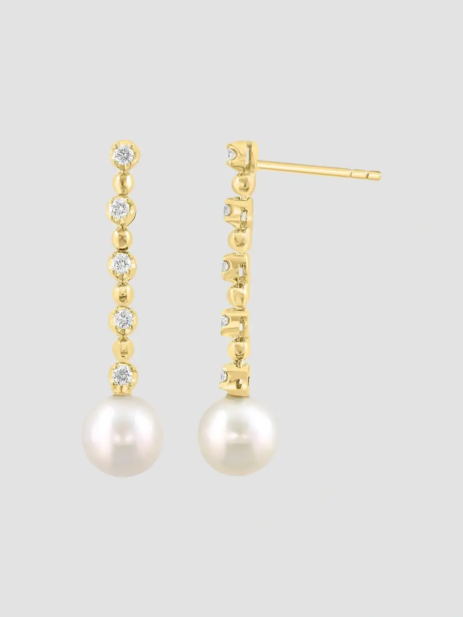 Diamonds with Pearl Women's 18K Yellow Gold, 0.29 TCW Lab-Grown Diamond & Freshwater Pearl Drop Earrings | Thumbnail 3 Diamonds with Pearl Women's 18K Yellow Gold, 0.29 TCW Lab-Grown Diamond & Freshwater Pearl Drop Earrings | Thumbnail 3