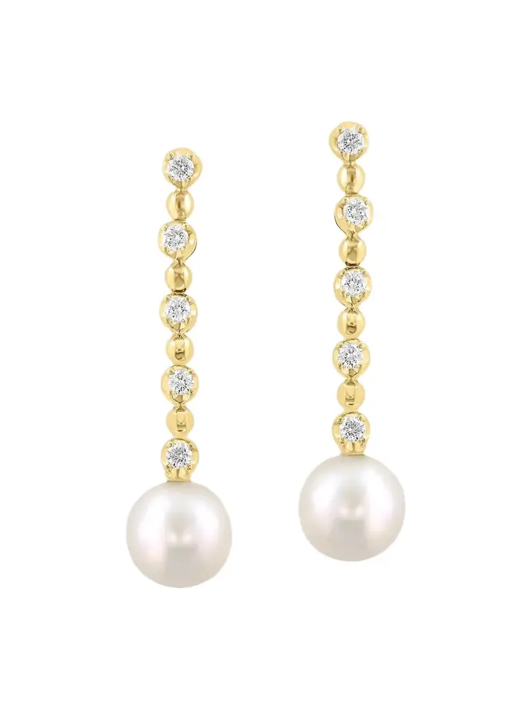 Diamonds with Pearl Women's 18K Yellow Gold, 0.29 TCW Lab-Grown Diamond & Freshwater Pearl Drop Earrings
