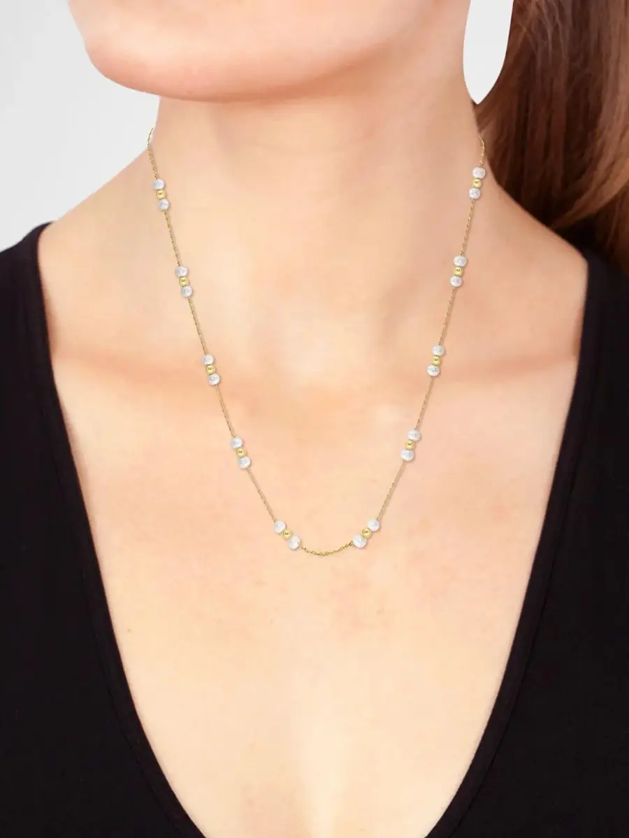 Pearls Women's 18K Yellow Gold & Freshwater Pearl Chain Necklace | Thumbnail 2 Pearls Women's 18K Yellow Gold & Freshwater Pearl Chain Necklace | Thumbnail 2