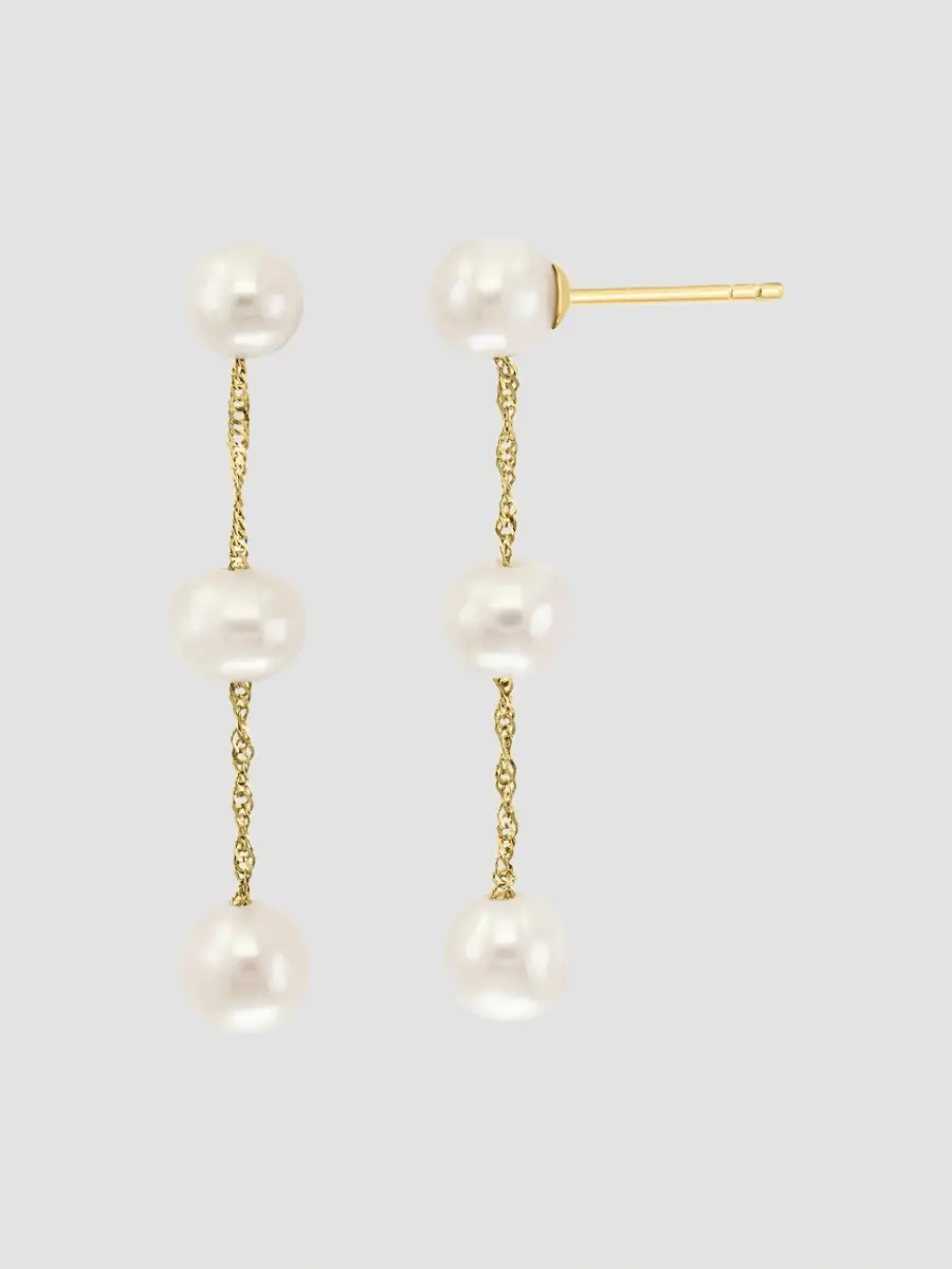 Pearls Women's 18K Yellow Gold & Freshwater Pearl Drop Earrings | Thumbnail 3 Pearls Women's 18K Yellow Gold & Freshwater Pearl Drop Earrings | Thumbnail 3