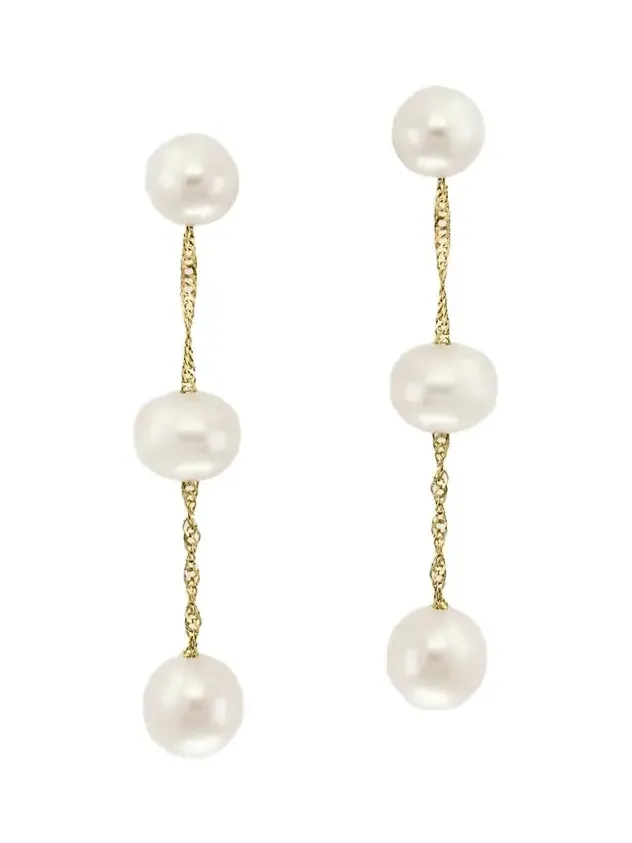 Women's 18K Yellow Gold & Freshwater Pearl Drop Earrings Women's 18K Yellow Gold & Freshwater Pearl Drop Earrings