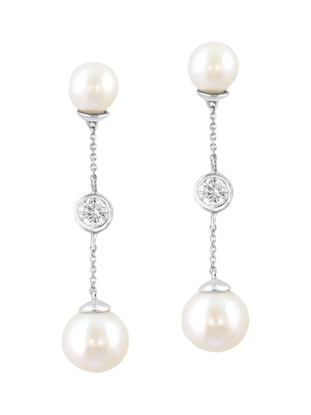 Lab Grown Diamonds with Pearl Women's 18K White Gold, 0.50 TCW Lab-Grown Diamond & Freshwater Pearl Drop Earrings