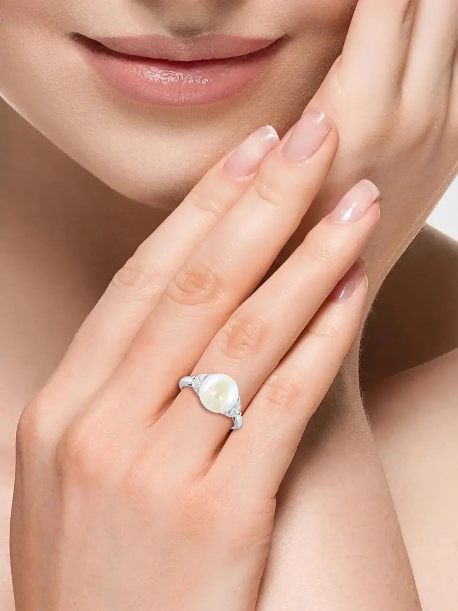 Lab Grown Diamonds with Pearl Women's 18K White Gold, 0.57 TCW Lab-Grown Diamond & Freshwater Pearl Ring | Thumbnail 2 Lab Grown Diamonds with Pearl Women's 18K White Gold, 0.57 TCW Lab-Grown Diamond & Freshwater Pearl Ring | Thumbnail 2