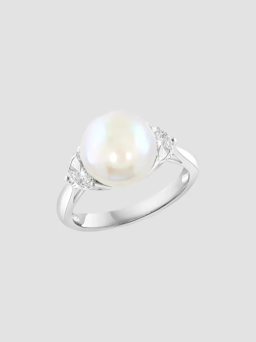 Lab Grown Diamonds with Pearl Women's 18K White Gold, 0.57 TCW Lab-Grown Diamond & Freshwater Pearl Ring | Thumbnail 3 Lab Grown Diamonds with Pearl Women's 18K White Gold, 0.57 TCW Lab-Grown Diamond & Freshwater Pearl Ring | Thumbnail 3