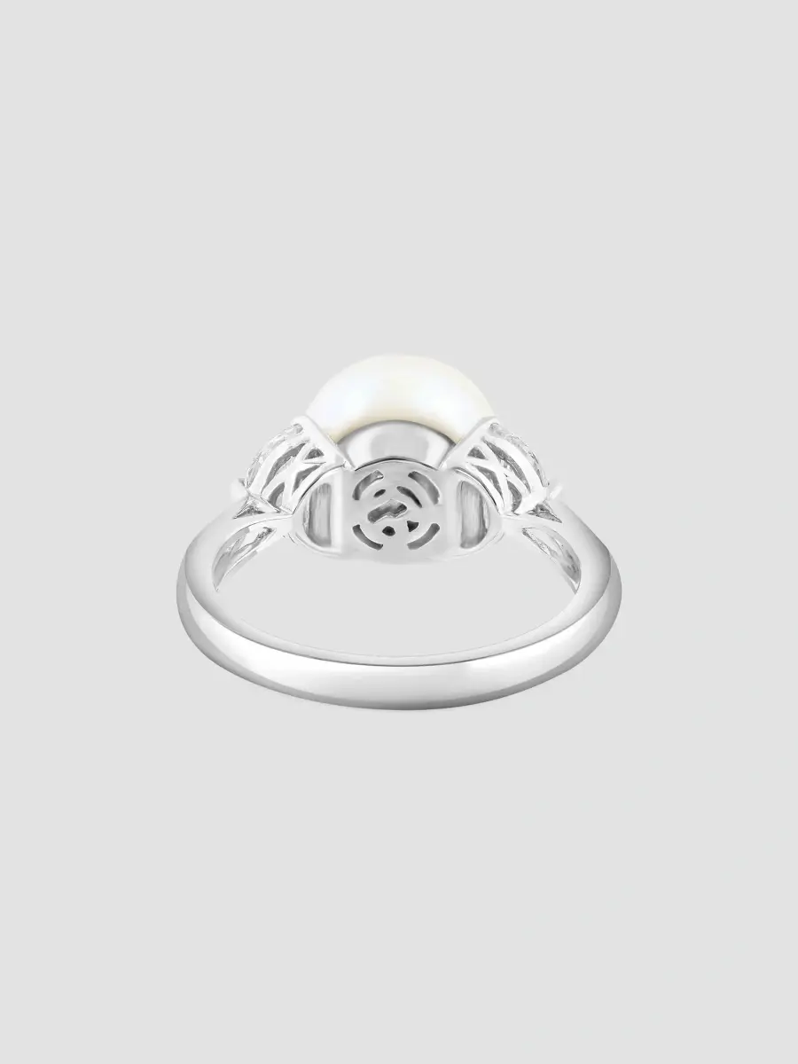 Lab Grown Diamonds with Pearl Women's 18K White Gold, 0.57 TCW Lab-Grown Diamond & Freshwater Pearl Ring | Thumbnail 4 Lab Grown Diamonds with Pearl Women's 18K White Gold, 0.57 TCW Lab-Grown Diamond & Freshwater Pearl Ring | Thumbnail 4