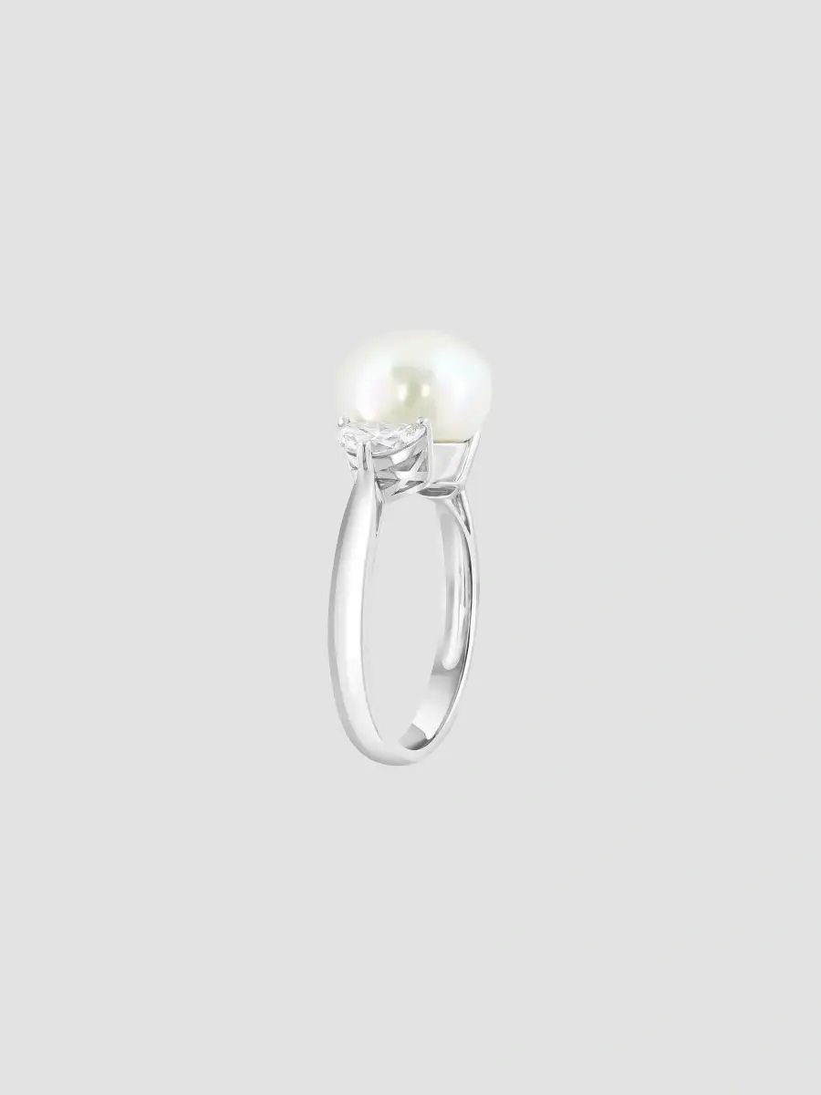 Lab Grown Diamonds with Pearl Women's 18K White Gold, 0.57 TCW Lab-Grown Diamond & Freshwater Pearl Ring | Thumbnail 5 Lab Grown Diamonds with Pearl Women's 18K White Gold, 0.57 TCW Lab-Grown Diamond & Freshwater Pearl Ring | Thumbnail 5